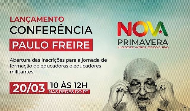 PT de Grossos convida para Jornada Nacional Paulo Freire para formação de educadoras e educadores militantes